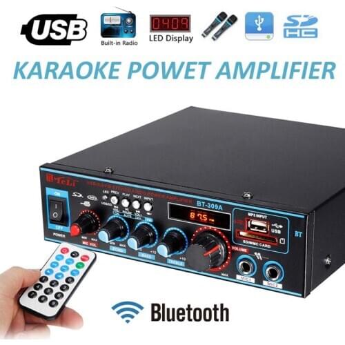 BT-309A Bluetooth Power Amplifier Hifi Stereo Digital Power Audio FM 2CH Radio Home Car Audio Amp USB TF Music Card Player