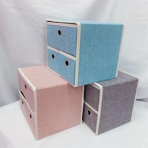 Net Red Cotton Linen Cloth Art Storage Box Drawer Type Student Bedside Storage Box Desk Double Drawer Type Square