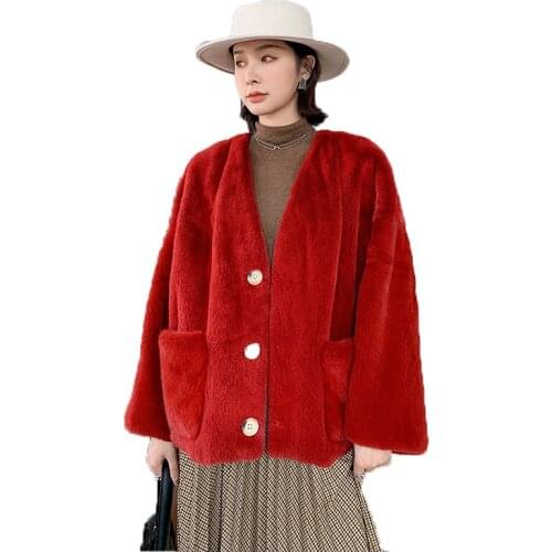 Fstmxur 2021 New Update Winter Copenhagen Imports Velvt Mink Fur Coat Jacket Womens Full Sleeve V-Neck Short Soft Mink Fur Coats