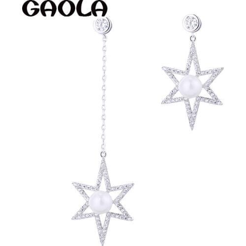 GAOLA New Design Long Link Chain Star Zirconia AAA CZ Silver Color Earring Luxury Jewelry For Woman GLE6945