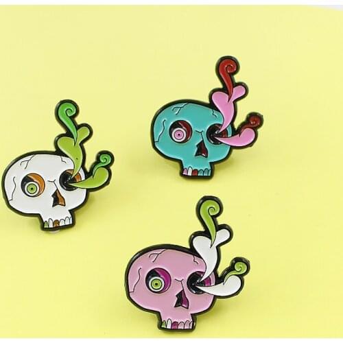 Gothic Skeleton Skulls Colourful Enamel Brooch White Pink Green Skull Burst Brain Eyeballs Brooch Backpack Halloween pin Jewelry