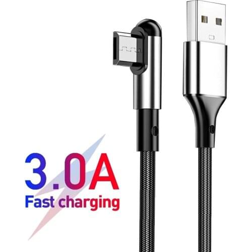 3A Micro USB Cable 90 Degree Elbow Fast Charging Type C Data Cord For Huawei P40 Xiaomi Mobile Phone Charger USB C Charge Cable