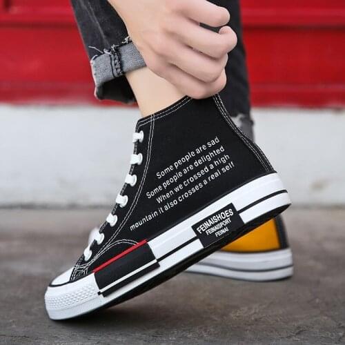 Mens casual shoes triple vulcanized high-top canvas shoes high-top two-tone shoes