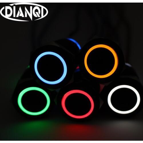 19mm push button black body bule yellow whilte green orange red ring light fixation button switch waterproof 19HX.S.BK