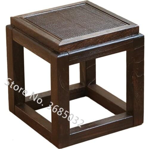 Retro Solid Wood Square Stool Chinese Style Coffee Table Stool Change Shoes Stool Children Creative Living Room Table Sofa Stool