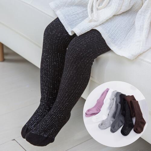 Girl gold silver silk pantyhose baby shiny crystal cotton long Tights Korean Toddler Infant Kids children Tights Stockings