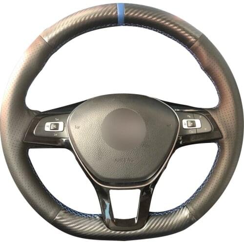 Carbon Fiber Leather Black Leather Car Steering Wheel Cover for Volkswagen VW Golf 7 Mk7 New Polo Jetta Passat B8 Tiguan Sharan