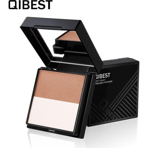 QIBEST Makeup Face Pressed Powder Waterproof Whitening Brighten Powder Face Matte Oil-control Contour Makeup Foundation