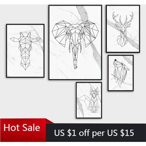Marble Elephant Deer Giraffe Fox Wolf Wall Art Canvas Painting Posters And Prints Geometric For Home Living Room Decor pictures