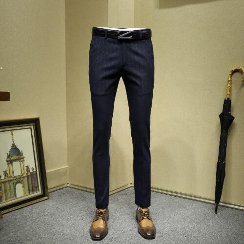 Mens dress pants deep blue stripped formal business slim fit Korean style office man pant wedding groom wear plus size 36
