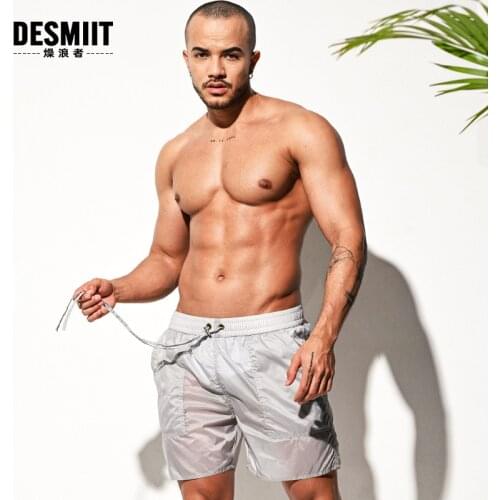 Desmiit Mens Loose Beach Shorts Translucent Sexy Swim Trunks Surffing Boxer Bathing Suit Swimwear Quick Dry Swimsuits Sunga