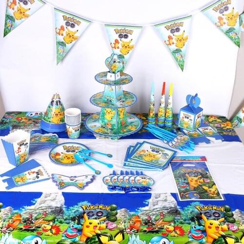 Pokemon Pikachu theme party childrens birthday holiday DIY decoration supplies paper cups tablecloth paper towel tableware set