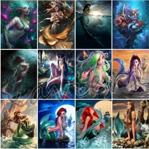 Xaviera Full Round Drill 5D Diy Mermaid Diamond Painting Cross Stitch Kit Cartoon Girl Mosaic Rhinestone Embroidery Artwork Gift