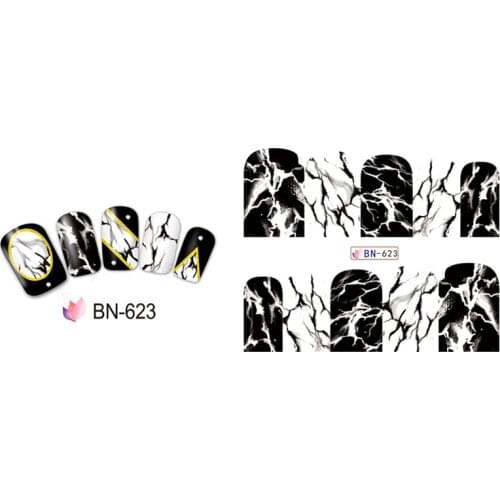 1pcs Gradient Marble Nail Stickers Water Transfer Decals Ink Black Full Wraps Foils Design Nail Art Sliders Manicure