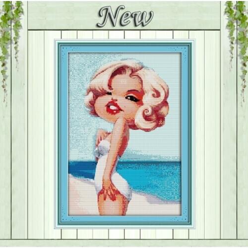 The seaside Monroe girl Home Wall Decor counted printed on fabric DMC 14CT 11CT DIY Cross Stitch Needlework kits embroidery Sets