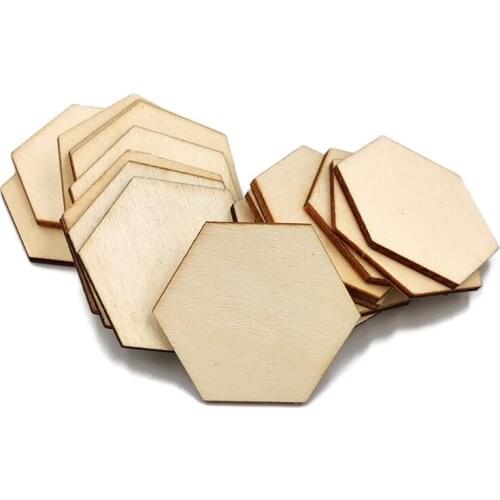 50pcs 80mm Unfinished Wood Hexagon Cutouts Shapes Wooden Discs Slices for DIY,Crafts,Painting,Christmas,Home Decorations