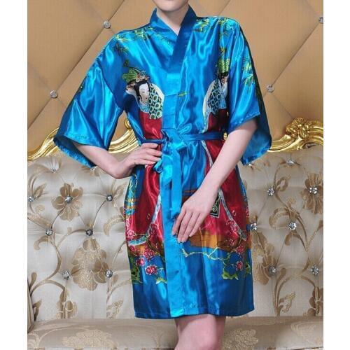 Spring Summer New Womens Bathrobe Kaftan Silk Robe Gown Printing belle Sleepwear Kimono Gown Dropshipping M L XL