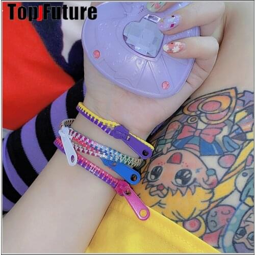 5 pieces Japan and South Korea ins Harajuku color pearl necklace earrings J2K hot girl fashion zipper Bracelet birthday gift