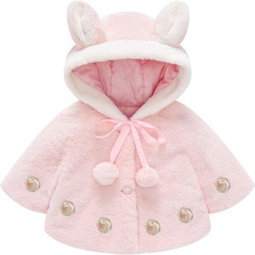 Baby Girls Cloak Coat Childrens Wool Sweater Jacket Bunny Ear Shawl Hooded Clothing Printed Outwear Tops Kids 1-4 Years