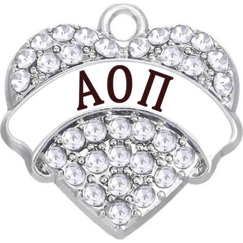 Heart-shaped rhinestone crystal inlay charm ALPHA OMICRON PI Student Greek organization pendant DIY Sororities jewelry