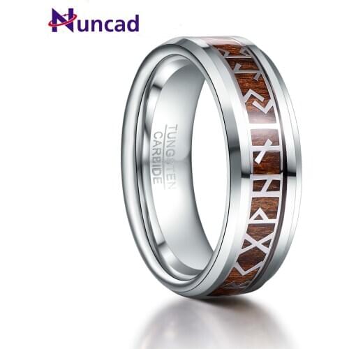 Retro Phoenician Text Pattern Wood Inlay Groove Tungsten Carbide Rings Tungsten Carbon Engagement Mariage Mens Jewellery