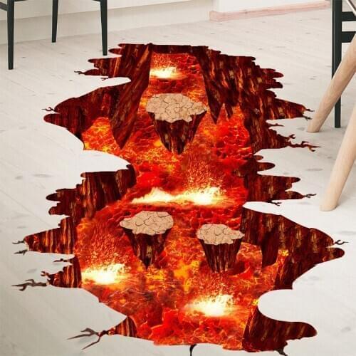 3D Art Posters Volcanic Magma Removable Sitting Room Wall Stickers for Kids Bedroom Tyrannosaurus Decor Waterproof Floor Murals