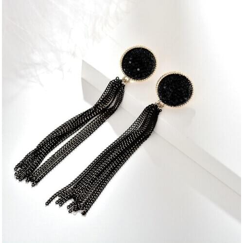 Trendy Vintage Long Chain Tassel Clip Earrings Gold Maxi Hanging Ear Clips For Women Without Piercing Earrings Party Jewelry