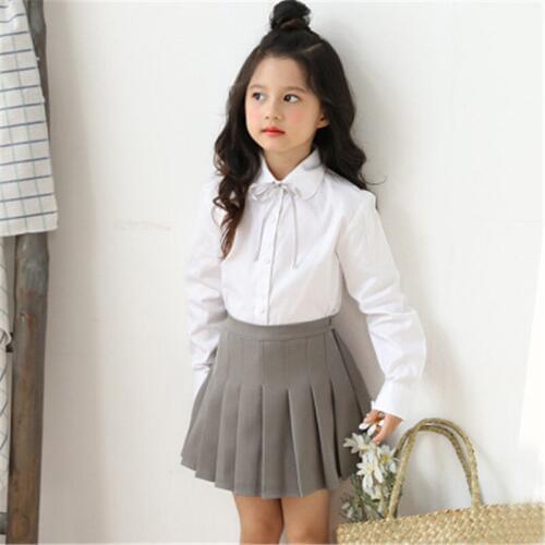 School Girls Blouse White Long Sleeve Toddler Teenage Turn-down Collar Spring Autumn Kids Tops Shirts For Girls Children Clothes