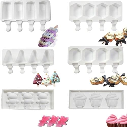 4 Cavity Silicone Popsicle Molds Freezer Juice Maker Summer Cube Tray Ice Cream Moulds Child Dessert Kitchen Tools