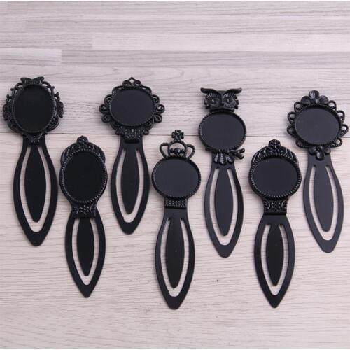 SWEET BELL 5pcs/lot 5 Styles Mix Size Black Color Vintage Round Oval Style Handmade Bookmark Cabochon Base Cameo Setting