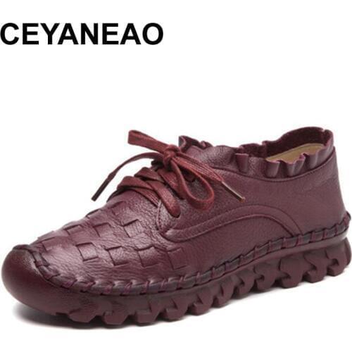 CEYANEAO Fashion Women Shoes Handmade Genuine Leather Loafers Women Mixed Colors Casual shoes Soft Comfortable Shoes Women Flats