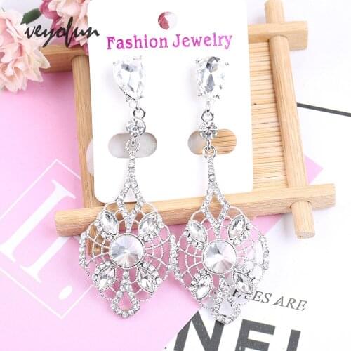 Veyofun Hollow out White Color Crystal Drop Earrings For Woman Vintage Dangle Earrings Jewelry