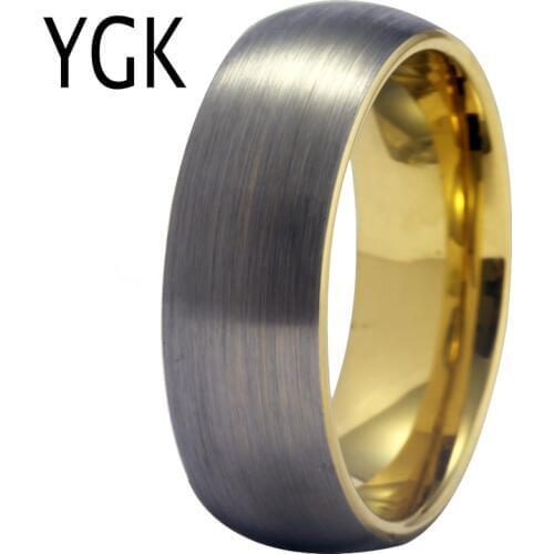 YGK Wedding Jewelry Dull Polish Surface Golden Inside Top Tungsten Rings for Men Bridegroom Wedding Engagement Anniversary Ring