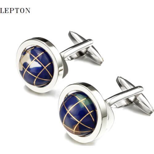 Lepton Novelty Globe Earth Cufflinks High Quality Rotatable globe planet earth World Map Cuff links For Mens shirt cuff Cufflink