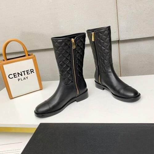 Luxury Brand Shoes Women Thick Sole 3cm High heels Chelsea Boots Real Leather Flat Knight Boots Runway Black Ankle Womens Boots