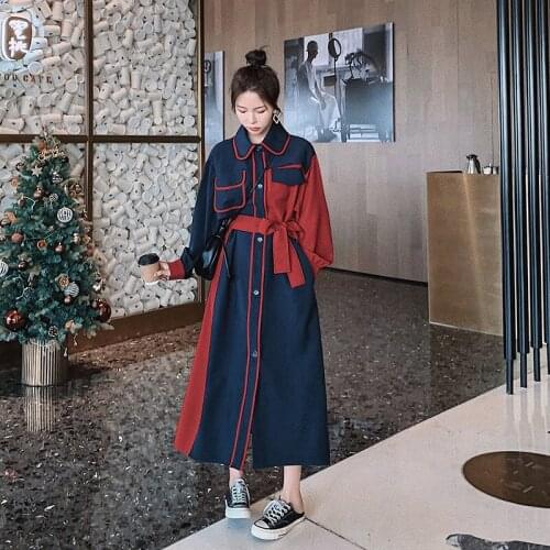 Women Dress Overknee Color Block Slim Long Bandage Dresses Office Lady Elegant Korean Plus Size Splice Shirt Style Long Dress
