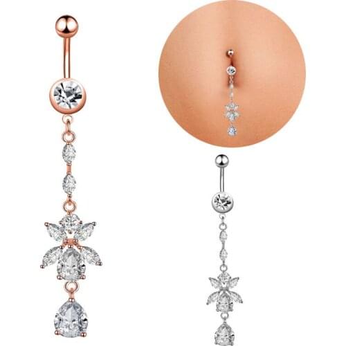 1pc New Zircon Fashion Surgical Stainless Steel Navel Piercing Flower Pendant Belly Button Rings Belly Piercing Body Jewely