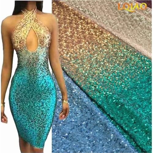 1 Yard Gradient Color Navy Blue-Silver Sequin Fabric Stretch Spandex Embroidered Mesh African Lace Sequin Fabric for Dress DIY