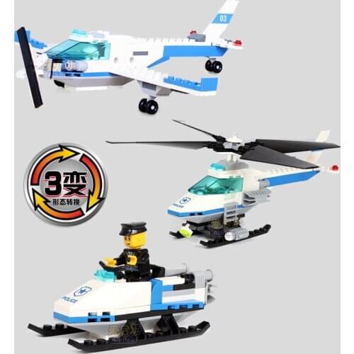 206pcs 3in1 WANGE Police Helicopter Model DIY Fight Inserted Building Blocks Kids Educational Toys Brain Game Toy Brick Gift