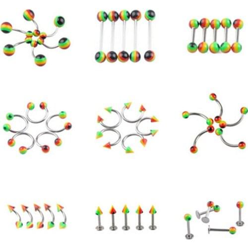 45pcs mix 9 styles body piercing jewelry tongue barbell earrings lip ring eyebrow ring circular horseshoe ring fashion jewelry