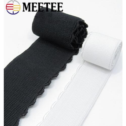 Meetee 10M 10-50mm Polyester Lace Elastic Band Black White Nylon Rubber Webbing Tape DIY Garment Waist Sewing Elasticity Ribbon