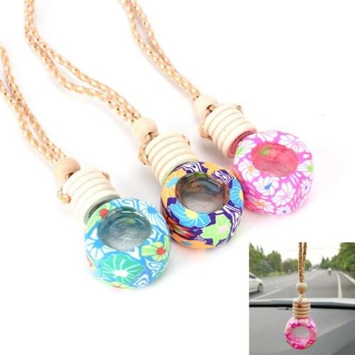 1pc 8ML Floral Art Printed Car Hanging Air Freshener Perfume Diffuser Fragrance Bottle Clear Glass Essential Oil Empty Bottle