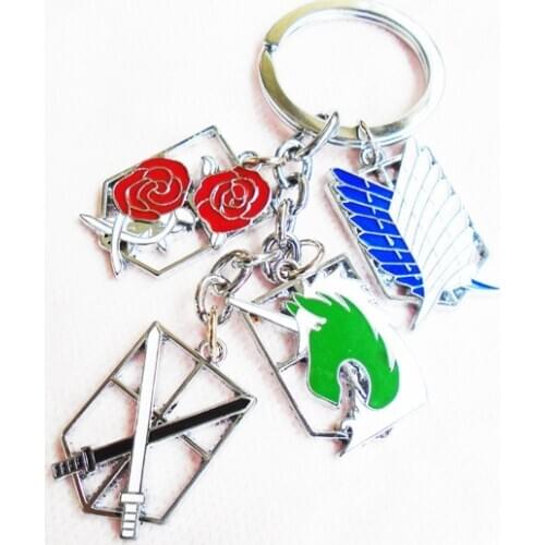 Anime Attack on Titan Scouting Legion Keychain 4 in 1 set Metal Pendants Figure Key Ring Cosplay Accessories Gift