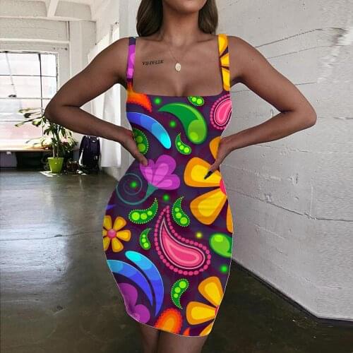 Giyu Brand Colorful Dress Women Flowers 3d Print Pattern Bodycon Dress Abstract Ladies Dresses Womens Clothing Plus Size Vintage