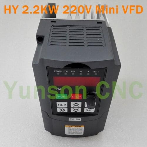 2.2KW 2200W 3hp 400Hz HuanYang Mini Size variable frequency drive VFD inverter for spindle motor Input 220V to 220V Output