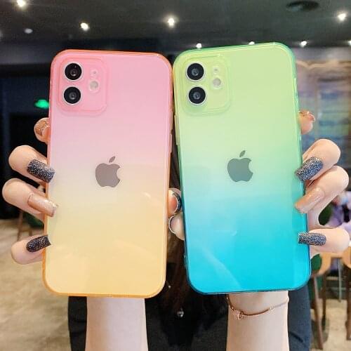 Gradient Color Clear Phone Case For iPhone 11 12 Pro Max XR XS Max 7 8 Plus Soft TPU Bumper Shockproof Camera Protection Cover