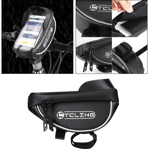 Black Bike Phone Bags Front Frame Top Tube Cycling Bag Waterproof Case Touch Screen MTB Pack with Reflective Tape Accessories