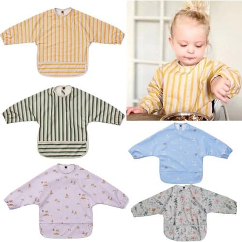 XXFE Baby Long Sleeve Bib PU Waterproof Art Smock Feeding Drooling Apron with Pocket
