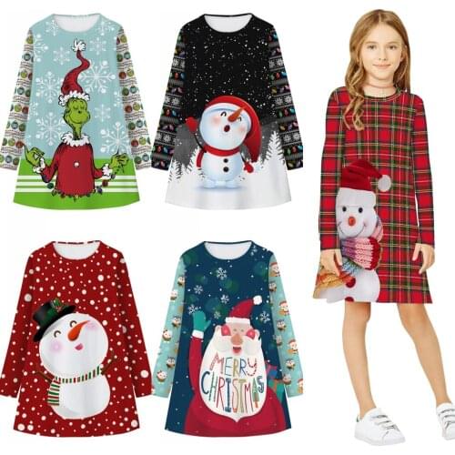 Baby Girl Dress Christmas Dress Teen Kids Girl Long Sleeve 3D Print Cartoon Christmas Xmas Dress Clothes vestido bebe فساتين اطف