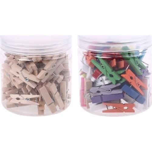 60pcs Push Pins with Wooden Clips Pushpins Tacks Thumbtacks Creative Paper Clips
